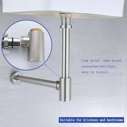 Basin Bottle Trap Brushed Nickel Sink Bathroom Waste Pipe 1-1/4 inch Slip Inlet Drain Tube Adjustable P-Trap Drain Pipe,SW-83888BN-L2. - color: T03-Brushed Nickel