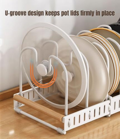 Pots and Pans Organizer Rack for under Cabinet, Expandable 12.2''-22.64'' Pot Lid Kitchen Cabinet Organizer Holder with 7 Adjustable Compartment Cutting Board Organizer for Pan Lid, Bakeware - size: Expandable Pot Rack Organizer