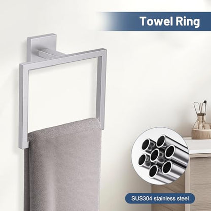 TURS 5-Pieces Brushed Nickel Bathroom Hardware Accessories Set 23.6" Towel Bar Set Wall Mounted Square Toilet Paper Holder with Shelf Stainless Steel - color: Brushed Nickel