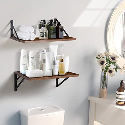 Tectocker-DOU 2 Pc Deep Floating Wall Shelves, Heavy Duty, 16x12, Brown | Easy Install, All Hardware Included. Holds 40 Lbs. Easy-Clean. For Living Room, Kitchen, Bathroom, Bedroom, Office. - color: Brown, size: 16W×12D