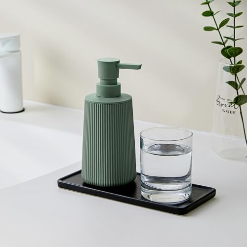 YAUKPH Small Soap Dispenser for Bathroom and Kitchen Matte Green | Modern Farmhouse Striped Style Plastic Hand Soap Dish Soap Dispenser with Pump - color: Sage Green