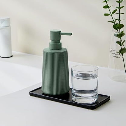 YAUKPH Small Soap Dispenser for Bathroom and Kitchen Matte Green | Modern Farmhouse Striped Style Plastic Hand Soap Dish Soap Dispenser with Pump - color: Sage Green