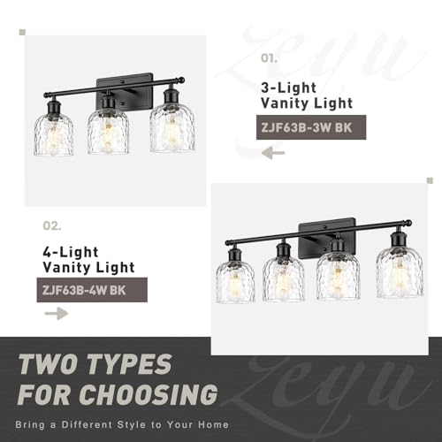 zeyu 27'' Black Vanity Light for Bathroom, 4-Light Wall Mount Vanity Light Fixture, Black Finish with Clear Hammered Glass, ZJF63B-4W BK - color: Black|Hammered Glass, size: 4-Light