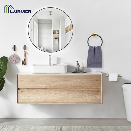 Black Gold Bathroom Hardware Set, 4-Piece Towel Holder Set Include Double Bases Toilet Paper Holder,Towel Ring and 2 Towel Hooks Stainless Steel Wall Mounted Bathroom Hardware Accessories Set - color: Black Gold, size: Set B