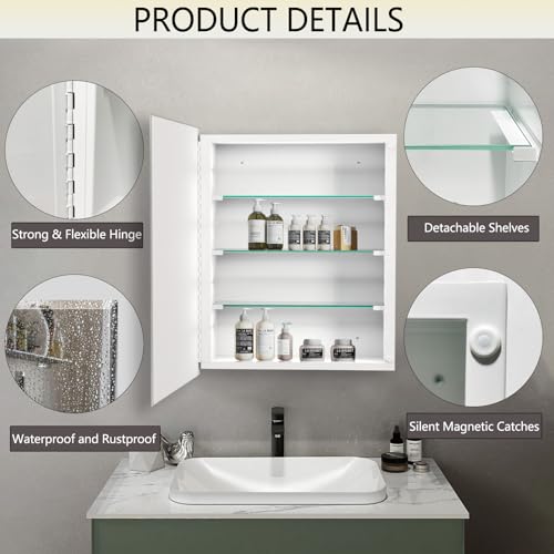 Bathroom Medicine Cabinet with 20x20 in Square Beveled Frameless Mirror,Wall Mounted Mirror Cabinet for Bathroom Toilet Kitchen,Recess or Surface Mount,Already Assembly - size: FMG-CM7005-2020
