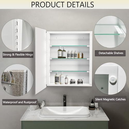 Bathroom Medicine Cabinet with 20x20 in Square Beveled Frameless Mirror,Wall Mounted Mirror Cabinet for Bathroom Toilet Kitchen,Recess or Surface Mount,Already Assembly - size: FMG-CM7005-2020