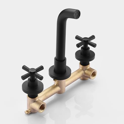 SUMERAIN Matte Black Bathroom Faucet, Wall Mount | 2 Cross Handles, 360°Swivel Spout, Rough-in Valve Included - color: Matte Black