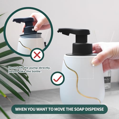BosilunLife Rechargeable Auto Touchless Foam Soap Dispenser 17oz Ceramic | With Elegant Golden Curved Line.With Waterproof Pump,Touch-Free Sensing.17oz Dish Soap For Kitchen And Bathroom，Black - color: Black, style: Foam Pump