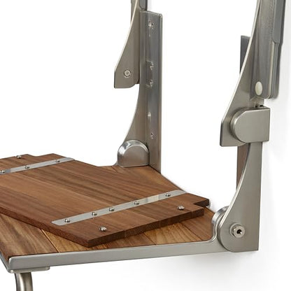 Silhouette Comfort Plus Folding Shower Seat with Armrests & Legs – Heavy-Duty Wall-Mounted Shower Bench, Teak Wood Seat with Silver Frame - color: Gray Frame, size: 18.73" x 15.25", style: Teak Wood