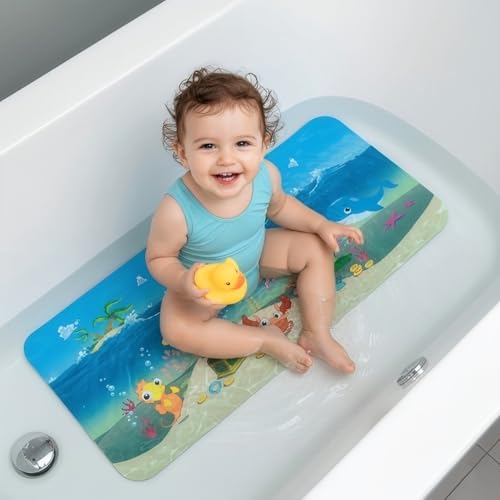 Cute Cartoon Non-Slip Bath Mat for Tub - Anti-Slip Kids Bathtub Mat, Slip-Resistant Shower Mat for Bathroom Safety, 35 X 15.3 Inch, Easy to Clean (Ships) - color: Ships