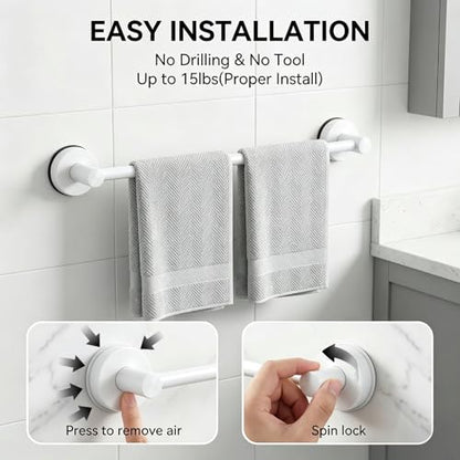 Towel Racks for Bathroom Suction Cup Towel Bar 14.6-24in Adjustable | No Drill Bathroom Towel Holder, Stainless Steel Construction, Heavy Duty Wall Mounted (white) - color: White