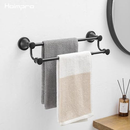 Hoimpro Double Towel Bar Towel Rack for Bathroom Holder Wall Mounted Black | Adjustable 16-26 In,Matte Black Wall Mounted, Stainless Steel, Rustproof, Towel Bar Rod Hanger Hardware Accessories Hotel - color: Black