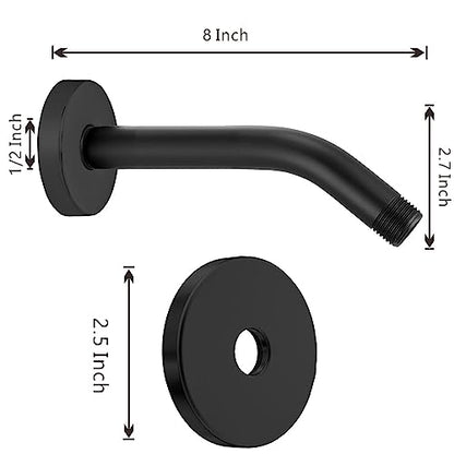 Voolan Shower Arm with Flange and Teflon Tape, Extension Shower Head Arm for Bathroom Fixed Shower Head, Solid Stainless Steel, Wall Mounted (8 Inch,Black) - color: Black, style: 8 Inch