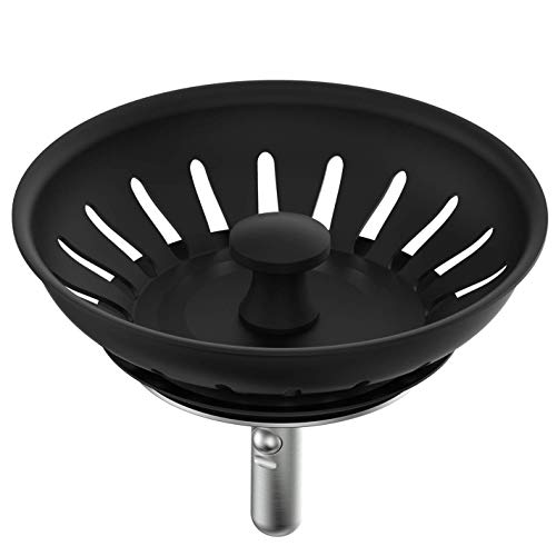 KANARY Stainless Steel Sink Strainer with Rubber Stopper(Single, Matte Black) - color: Matte Black, size: Twin