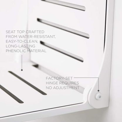 Seachrome Lift-Assist High Back Silhouette Folding Wall Mount Shower Bench Seat with White Frame - color: White Seat With White Frame