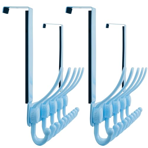 Over Door Hook 2.0 - Upgraded Version - Simple-Assembly, Strong, Heavy-Duty Stainless Steel 5-Tri-Hook Over The Door Hanger Rack, SimpleStrong Series, Blue, Pack of 2 - color: Blue