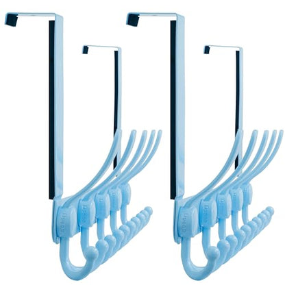 Over Door Hook 2.0 - Upgraded Version - Simple-Assembly, Strong, Heavy-Duty Stainless Steel 5-Tri-Hook Over The Door Hanger Rack, SimpleStrong Series, Blue, Pack of 2 - color: Blue