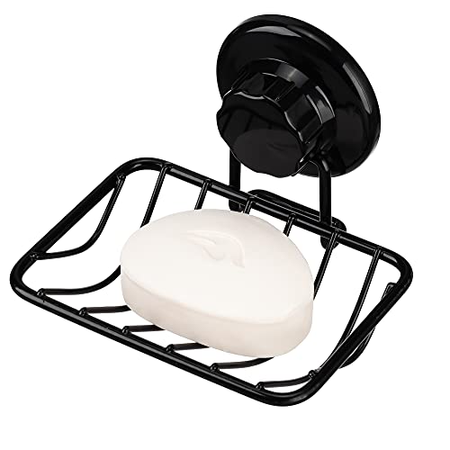 Super Powerful Vacuum Suction Cup Shower Soap Dish - Strong Rustproof Stainless Steel Soap Saver Sponge Holder for Bathroom & Kitchen Sink, Black - color: Black