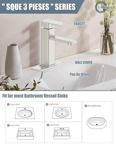 Bathroom Faucets, Bathroom Sink Faucet with Pop-up Sink Drain Stopper & Deck Plate 1 or 3 Hole, Single Handle Modern Farmhouse RV Faucet, Brushed Sealing Glaze - color: 2.Brushed Sealing Glaze, style: Short