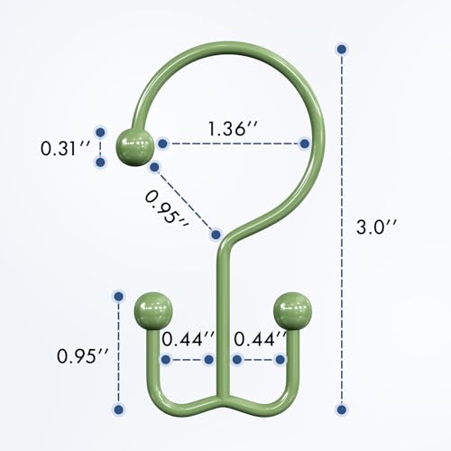 Bathway Shower Curtain Hooks Green Shower Curtain Rings, 12 Pcs Double Hook Shower Curtain Hooks Rings Shower Curtain Hangers Rust Proof, Metal Shower Hooks for Bathroom Shower Curtain Rod - color: Green, style: Minimalist