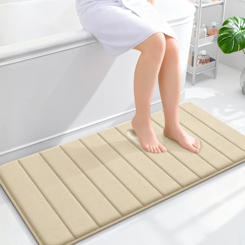 OLANLY Memory Foam Long Bathroom Rugs Runner 44x20, Super Soft Absorbent Bath Mat, Quick Dry, Machine Washable Shower Floor Rugs, Bathmat Carpet, Bathroom Home Decor Accessories, Beige - color: Beige, size: 44" X 20"
