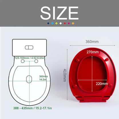 Soft Close Toilet Seat, Round Toilet Seat Cover, Quiet and Slow Close Toilet Lid and Seat, Quick Release, Easy to Install Also Easy to Clean, O-Shaped, PP,Red,36x41cm - color: Red