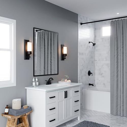 Pfister Willa Matte Black 3-Hole Centerset Bathroom Faucet LF048MALSDB | 2-handle design, Push & Seal drain included, TiteSeal no-putty mount, Spot Defense finish, NSF lead-free - color: Spot Defense Matte Black, size: 1 Pack