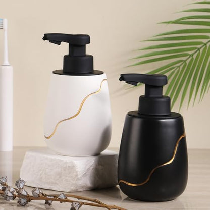 BosilunLife Rechargeable Auto Touchless Foam Soap Dispenser 17oz Ceramic | With Elegant Golden Curved Line.With Waterproof Pump,Touch-Free Sensing.17oz Dish Soap For Kitchen And Bathroom，White - color: White, style: Foam Pump
