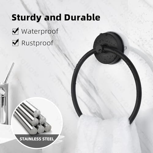 YOHOM Suction Cup Towel Ring Matte Black Hand Towel Holder for Bathroom Stainless Steel Vacuum Suction Washcloth Holder Dish Towel Hanger for Shower Wall No Drill, 2 PCS - color: 2 Matte Black