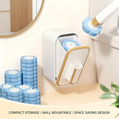Disposable Toilet Brush with 48 Refills Holder Wall Mount Scrub kit | Built-in cleaner, Ergonomic wand, Long handle, No wash,Click-discard, 2x Adhesive Sheet - color: 1 Wand+48 Refills