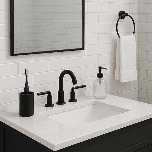 Matte Black Resin Bathroom Tumbler Cup - Matte Black Toothbrush Holder, 4x2.75 Inch, 12oz Capacity, Minimalist Vanity Countertop Organizer (Black) - color: Black