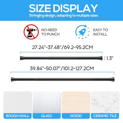 Tension Curtain Rod Black Tension Rod 28 To 48 Inch Spring Curtain Rods | Non Slip Tension Rods 1pcs For Windows No Drilling Adjustable Tension Rods of Curtains Window Closet Kitchen Wardrobe - color: Black, size: 28-48 inch 1pcs