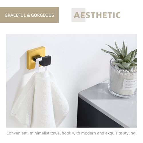 Angle Simple Towel Hook Black & Gold, Bathroom Square Robe Coat Hook | SUS304 Stainless Steel, Kitchen Hand Towel Holder, Shower Bathrobe Hanger, Screw Mount - color: Black & Gold, size: 1 Pack