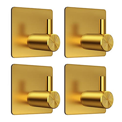 VIS'V Adhesive Towel Hooks, Shower Wall Stick on Hooks, Gold, 4 Pcs | Metal Material, Compact Design, Peel and Stick, 2 Extra Adhesive Strips, for Bathroom Kitchen Livingroom Office RV - color: Gold