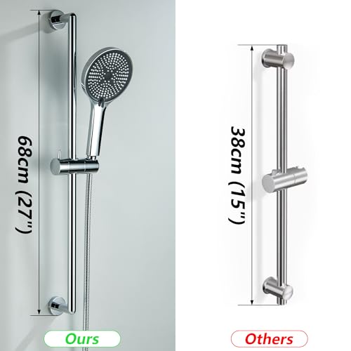Handheld Shower Head with Slide Bar, 26 Inch Stainless Steel Shower Slide Bar with 3 Function Shower Head, Chrome - style: Chrome
