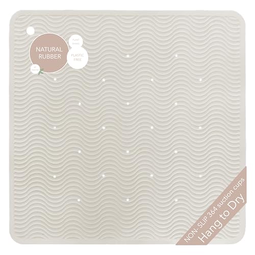 HEVEA Natural Rubber Wave Bath Mat – Square 21x21 in - Non-Slip Shower & Bathtub Mat with 364 Suction Cups, Plastic-Free & Biodegradable (Marble) - color: Marble, size: 20.7" x 20.7" (Square)