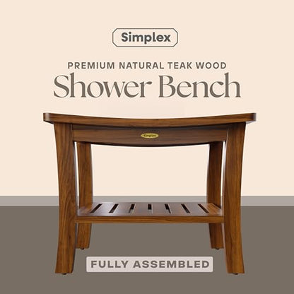 Teak Shower Bench for Inside Shower, Solid Teak Wood Bathroom Bench with Shelf, Waterproof Indoor Outdoor Spa Bench