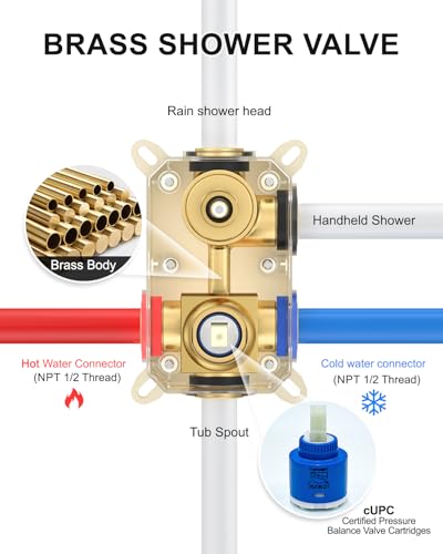 Brushed Gold Shower System with Tub Spout, Wall Mounted Bathtub Shower Faucet Set, 12" Rainfall Shower Head and Handheld Shower Combo, High Pressure Shower Fixtures Set with Rough-in Valve - color: Brushed Gold, style: 12" Wall Mounted Shower System with