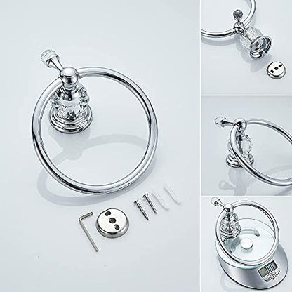 WOLIBEER Crystal Towel Hook, Chrome Towel Ring Toilet Paper Holder Hand Towel Holder Tissue Roll Paper Holder Towel Hanger Silver Bathroom Accessories 2 Pieces Wall Mounted - color: Chrome
