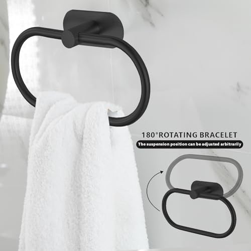 Toilet Paper Holder/Towel Ring Self Adhesive, Eolax No Drilling Black Bathroom Hardware Accessories, Stainless Steel Sticky Toilet Roll Hanger and Hand Towel Holder, Wall Mounted, 2 Pieces - color: Black