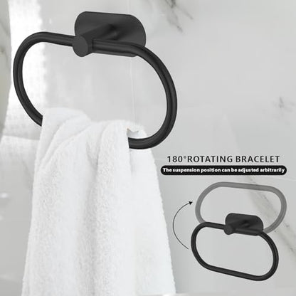 Toilet Paper Holder/Towel Ring Self Adhesive, Eolax No Drilling Black Bathroom Hardware Accessories, Stainless Steel Sticky Toilet Roll Hanger and Hand Towel Holder, Wall Mounted, 2 Pieces - color: Black