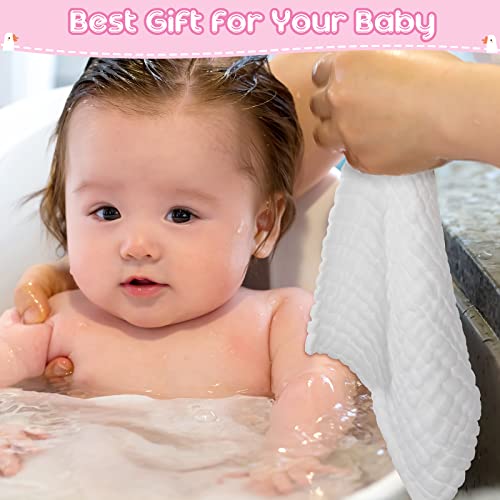 20 Pcs Baby Muslin Washcloth 12 x 12 Inch 100% Cotton Soft and Absorbent Muslin Washcloth Burp Cloth Wipe Newborn Face Towel for Baby Boy Girl Sensitive Skin(White) - color: White