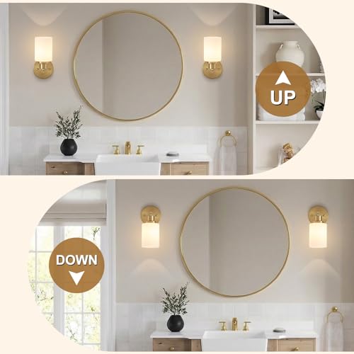 2-Pack, 1-Light Vanity Lights, Brushed Gold Bathroom Light Fixture with Textured Milky White Glass Shade, E26 Modern Vanity Lighting Fixture for Bathroom Wall Sconce - color: Gold, size: 4.7 Inch : 1-Light