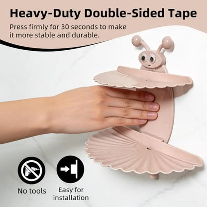2PCS Double-Deck Soap Dish Holder for Shower, Bee Shape Wall Mounted Soap Holder with Strong Adhesive, Self Draining Soap Tray, No Drilling Bathroom Accessories, Nordic Pink - size: 2PCS 7"×6.5"