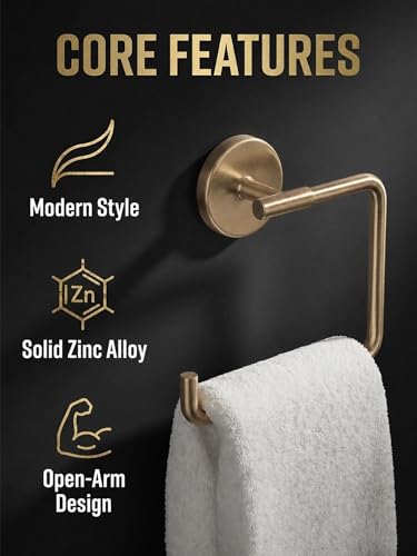 Hand Towel Holder Champagne Bronze Towel Racks for Bathroom Wall Square Towel Ring Holder for Bath Towel Hanger for Kitchen, Bathroom Accessories (Squre (Screw))