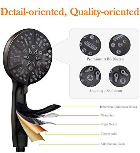 ORB High Pressure Shower Head with Handheld - Multifunctional High Flow Rain Showerhead with Extra 60" Long Hose and Adjustable Overhead Holder - Es la mejor regaderas para ducha (Oil Rubbed Bronze) - color: Oil Rubbed Bronze, style: 5 Modes