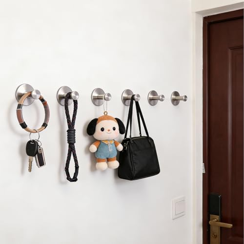Bath Towel Hooks, 4 Pack Self Adhesive Coat Hooks, Sturdy No Drilling Robe Hook, SUS 304 Stainless Steel Heavy Duty, Wall Hooks for Bathroom Bedroom Kitchen (2 in, Brushed) - color: Brushed-4