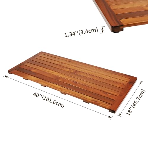 Utoplike Teak Bath Mat, Shower Mats Wood for Bathroom, 40x18 in Extra Large | Solid Wooden, with Non Slip Pads, Floor Mat for Spa Home or Outdoor - size: 40" x 18" (Rectangular)