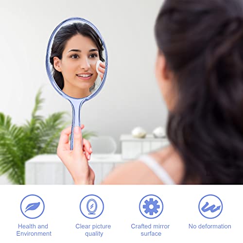 D Hand Mirror with Handle, Blue, Rounded Shape | 1X 2X Magnification, Double Sided, Acrylic, Small Handheld, Makeup Mirror - color: Small Blue