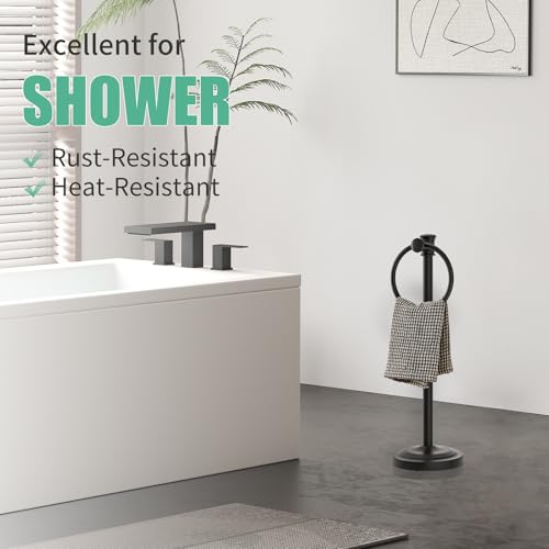 Hoimpro Hand Towel Holder Free Standing Towel Bar Matte Black | Hanging Floor Hand Towel Rack Ring, for Bathroom Kitchen Vanity Countertops, Hardware Accessories SUS 304 Heavy-Duty Base - color: Black